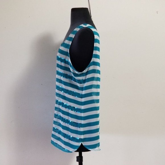 Loft Top Striped Sequin Sheer Tank Size Medium - Picture 5 of 7